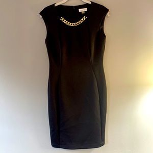 Knee Length Calvin Klein black dress w Chain detail, size 4